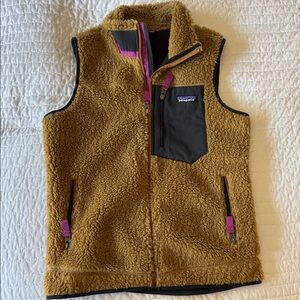 Patagonia Womens Fleece Vest in Tan and Purple